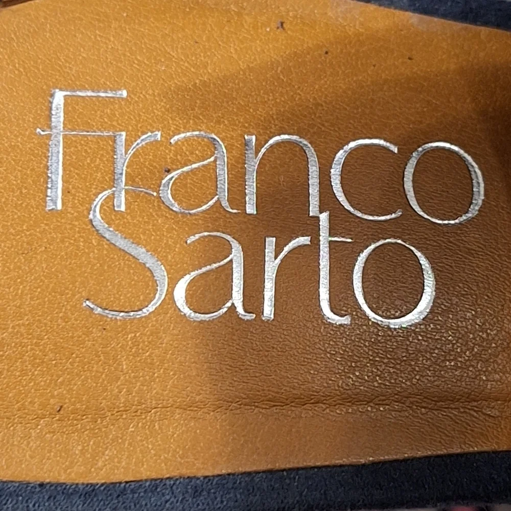 Franco Sarto Navy Blue Suede Austin Boho Slingback Platform Heel Sandals Sz 6.5